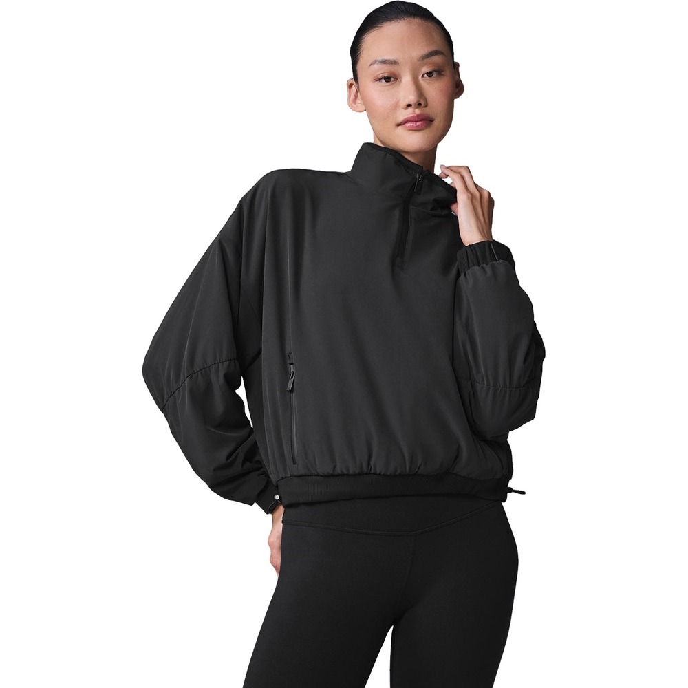 Alo Yoga Black Elevation Cropped Coverup Jacket Quarter Zip Mock Neck Pullover L